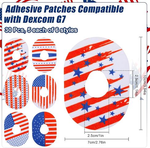 30 PCS Adhesive Patches Compatible with Dexcom G7 Waterproof Sweatproof Flexible Tape Patches Pre-Cut US Flag CGM Sensor Long Stay Patch for Dexcom G7 Glucose Monitor Protection in Saudi Arabia