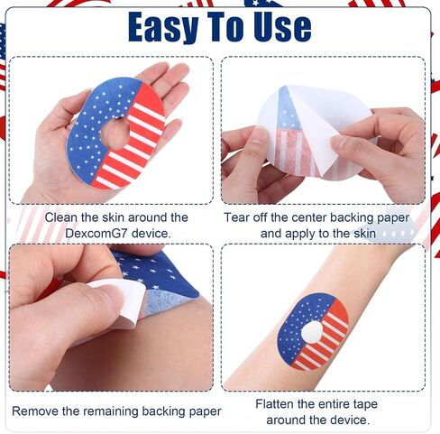 30 PCS Adhesive Patches Compatible with Dexcom G7 Waterproof Sweatproof Flexible Tape Patches Pre-Cut US Flag CGM Sensor Long Stay Patch for Dexcom G7 Glucose Monitor Protection in Saudi Arabia