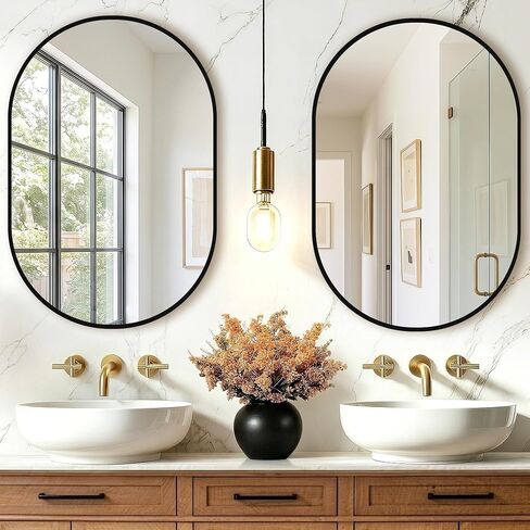 TRAHOME Oval Bathroom Mirror, 2 Pack 20"x30" Black Vanity Mirror for Over Sink, Bedroom, Living Room, Entryway, Modern Mounted Metal Frame Wall Mirror in Saudi Arabia