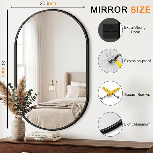 TRAHOME Oval Bathroom Mirror, 2 Pack 20"x30" Black Vanity Mirror for Over Sink, Bedroom, Living Room, Entryway, Modern Mounted Metal Frame Wall Mirror in Saudi Arabia