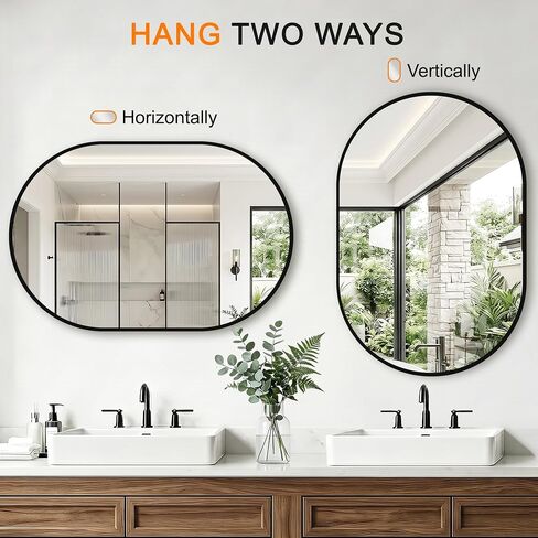 TRAHOME Oval Bathroom Mirror, 2 Pack 20"x30" Black Vanity Mirror for Over Sink, Bedroom, Living Room, Entryway, Modern Mounted Metal Frame Wall Mirror in Saudi Arabia