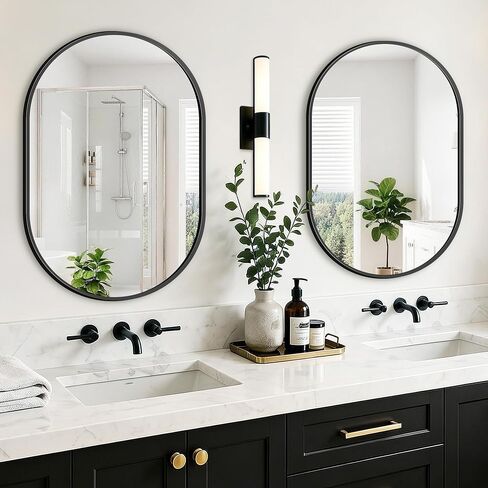 TRAHOME Oval Bathroom Mirror, 2 Pack 20"x30" Black Vanity Mirror for Over Sink, Bedroom, Living Room, Entryway, Modern Mounted Metal Frame Wall Mirror in Saudi Arabia