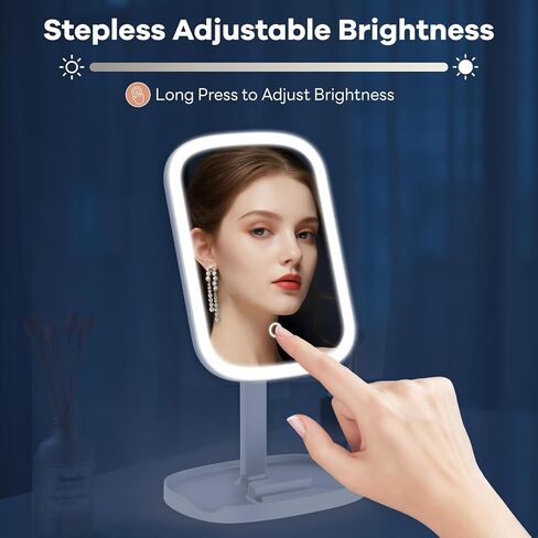 Makeup Mirror Vanity with Lights, Rechargeable Vanity Mirror with 3 Color Light, Adjustable Brightness, 360° Degree Rotation, Makeup Mirror for Beginners, Gifts for Women (Beige) in Saudi Arabia
