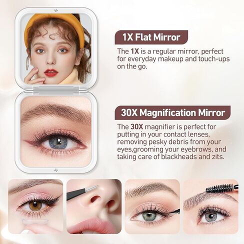 MOMOKUBA 30X Magnifying Mirror, Compact Travel Mirror for Purse & Pocket, Double-Sided Makeup Mirror with Tweezers, Portable Mirror for Eyebrow Plucking, Daily Beauty and Travel Essentials, Rose in Saudi Arabia