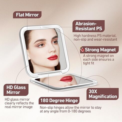 MOMOKUBA 30X Magnifying Mirror, Compact Travel Mirror for Purse & Pocket, Double-Sided Makeup Mirror with Tweezers, Portable Mirror for Eyebrow Plucking, Daily Beauty and Travel Essentials, Rose in Saudi Arabia