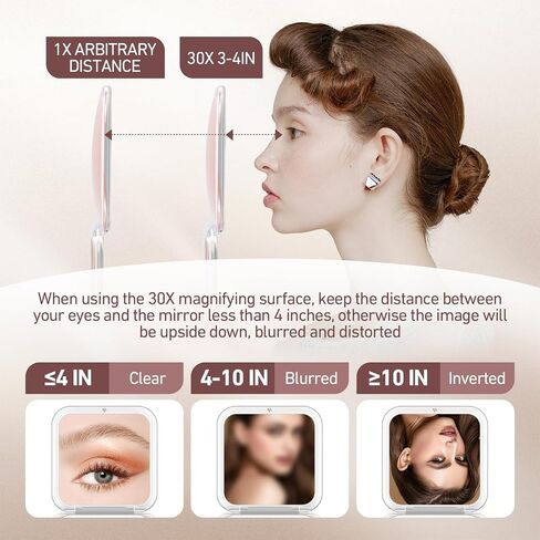 MOMOKUBA 30X Magnifying Mirror, Compact Travel Mirror for Purse & Pocket, Double-Sided Makeup Mirror with Tweezers, Portable Mirror for Eyebrow Plucking, Daily Beauty and Travel Essentials, Rose in Saudi Arabia