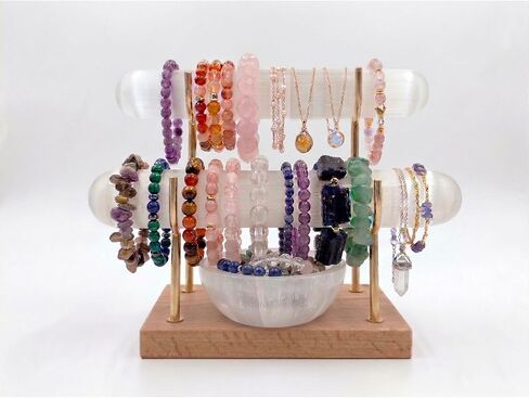 Large Selenite Bracelet Holder Stand, 7.9" L x 1.2" D Extra-Thick Natural Selenite Rods, Crystal Bracelet Holder, Charging Plate for Jewelry Cleansing, Unique Gifts for Crystal Lovers in Saudi Arabia