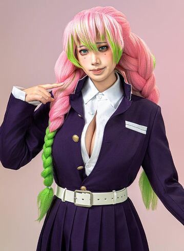 OSIAS Kanroji Mitsuri Cosplay Costume for Women – Padded Shoulders, Embroidered Coat, Full Set in Kuwait