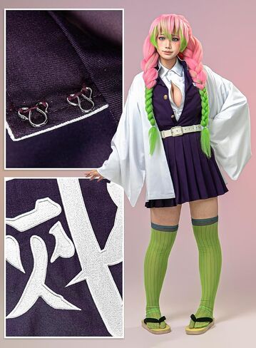 OSIAS Kanroji Mitsuri Cosplay Costume for Women – Padded Shoulders, Embroidered Coat, Full Set in Kuwait