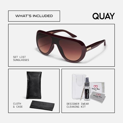 QUAY SET LIST Shield Aviator النظارات الشمسية للرجال والنساء + حزمة مع مجموعة إكسسوارات النظارات in Kuwait