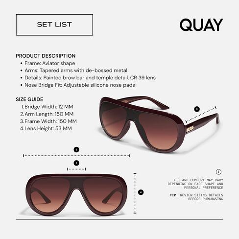 QUAY SET LIST Shield Aviator النظارات الشمسية للرجال والنساء + حزمة مع مجموعة إكسسوارات النظارات in Kuwait