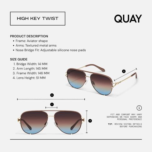 نظارة شمسية QUAY High Key Twist Aviator للرجال والنساء + حزمة مع مجموعة إكسسوارات النظارات in Kuwait