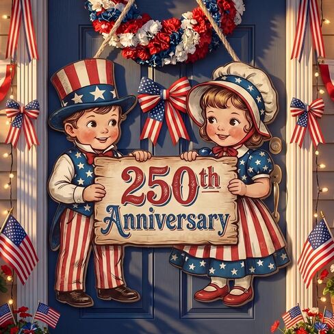 Novabright الذكرى السنوية الـ 250 للباب، إكليل وطني للباب الأمامي، ديكور يوم الذكرى في الهواء الطلق، الرابع من يوليو، ديكور حائط خشبي، الولايات المتحدة الأمريكية، لوحة معلقة، أحمر أبيض، أزرق، شماعات عتيقة، تصميم سيدة شهم in Kuwait