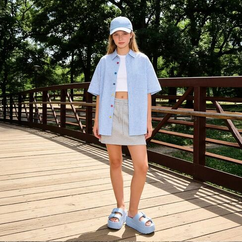 Women Open Toe Platform Slide Sandals Adjustable Double Buckles Non-Slip Wedge Slip on Shoes Beach Walking Blue 7.5 8 in Saudi Arabia