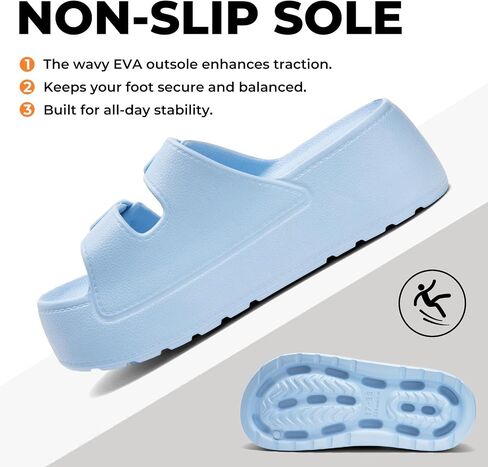 Women Open Toe Platform Slide Sandals Adjustable Double Buckles Non-Slip Wedge Slip on Shoes Beach Walking Blue 7.5 8 in Saudi Arabia