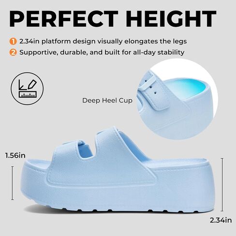 Women Open Toe Platform Slide Sandals Adjustable Double Buckles Non-Slip Wedge Slip on Shoes Beach Walking Blue 7.5 8 in Saudi Arabia