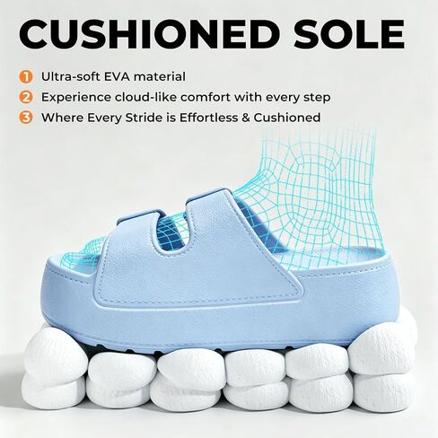 Women Open Toe Platform Slide Sandals Adjustable Double Buckles Non-Slip Wedge Slip on Shoes Beach Walking Blue 7.5 8 in Saudi Arabia