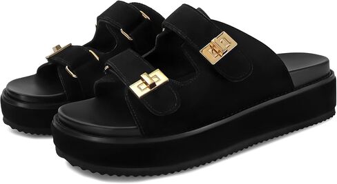 SOVANYOU Suede Platform Sandals Slip on Platform Slides Open Toe Summer Beach Sandal Double Buckle Casual Vacation Shoes in Kuwait