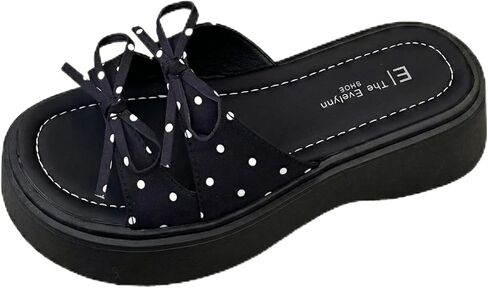Fashion Polka Dot Bow Platform Sandals Open Toe Wedge Slides Summer Slippers Women Retro Comfortable Outdoor Beach Shoes in Saudi Arabia