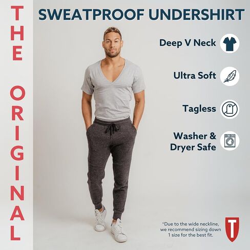 Men's Sweatproof Undershirt | Cotton Deep V Neck | Original Fit | with Sweat Pads | White, Black | 4 Pk Bundle | Large in Saudi Arabia