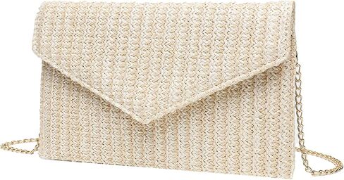 Summer Purses Women 2026 Straw Woven Beach Bag Chain Crossbody Shoulder Handbag Flap Evening Clutch Vacation in Saudi Arabia