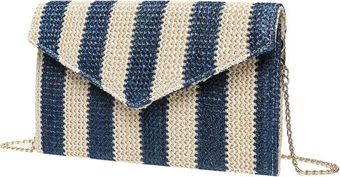 Summer Purses Women 2026 Straw Woven Beach Bag Chain Crossbody Shoulder Handbag Flap Evening Clutch Vacation in Saudi Arabia