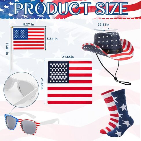 Mepase 8 Pcs American Flag Overalls for Men Independence Day Outfit Set Adjustable Strap Hat Sunglasses Scarf Flag Sock in Kuwait