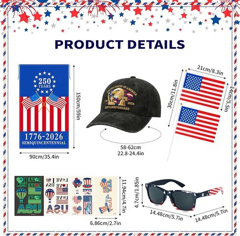 American Flag Cape Costume Set – 250th Anniversary USA Patriotic Accessories, Retro Flag Sunglasses, Embroidered USA Hat, Patriotic Tattoo, Small Flags, 4th of July Costume, Olympic Outfit in Kuwait