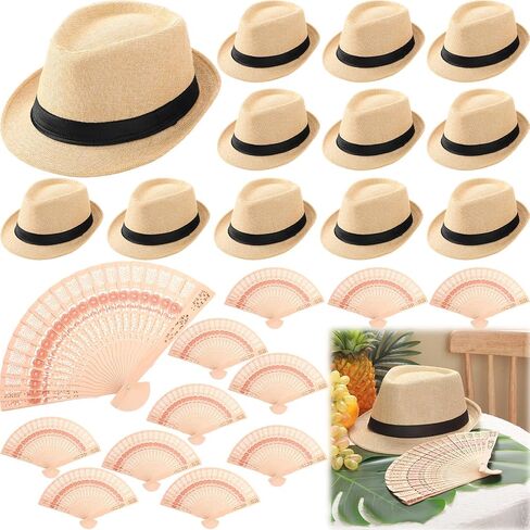 Chicingyou 12 Sets Havana Night Party Decorations 12 Pcs Cuban Hats for Men and 12 Pcs Wooden Folding Fan Centerpieces for Havana Night Birthday Wedding Celebration Accessories Apricot in Kuwait