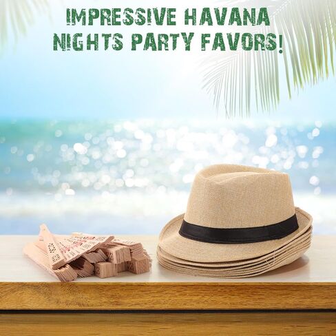 Chicingyou 12 Sets Havana Night Party Decorations 12 Pcs Cuban Hats for Men and 12 Pcs Wooden Folding Fan Centerpieces for Havana Night Birthday Wedding Celebration Accessories Apricot in Kuwait