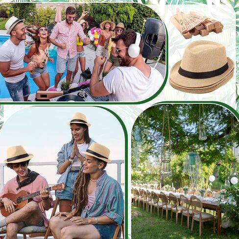 Chicingyou 12 Sets Havana Night Party Decorations 12 Pcs Cuban Hats for Men and 12 Pcs Wooden Folding Fan Centerpieces for Havana Night Birthday Wedding Celebration Accessories Apricot in Kuwait