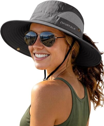 FURTALK Womens Sun Hat with Ponytail Hole Beach Hiking Summer Wide Brim UPF 80+ Outdoor Protection Foldable Bucket Hat in Saudi Arabia