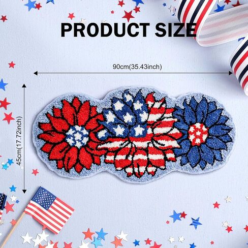 Mocsicka 4th of July Bathroom Rug, Non-Slip Patriotic Flower Bathroom Mat Machine Washable Tufted Independence Mat, Outdoor Soft Absorbent Rug (Red and Blue, 18x36 inch) in Saudi Arabia