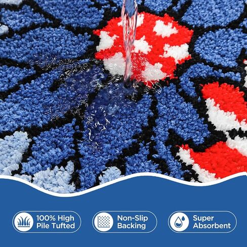 Mocsicka 4th of July Bathroom Rug, Non-Slip Patriotic Flower Bathroom Mat Machine Washable Tufted Independence Mat, Outdoor Soft Absorbent Rug (Red and Blue, 18x36 inch) in Saudi Arabia