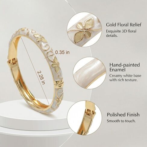 Cloisonne Bracelet Flower Enamel Floral Bangle Bangles White Vintage Bracelets for Women Chunky Gold Plated Stackable Trendy Jewelry in Saudi Arabia