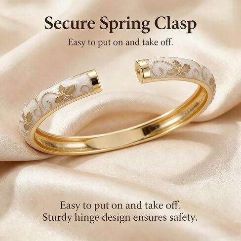 Cloisonne Bracelet Flower Enamel Floral Bangle Bangles White Vintage Bracelets for Women Chunky Gold Plated Stackable Trendy Jewelry in Saudi Arabia