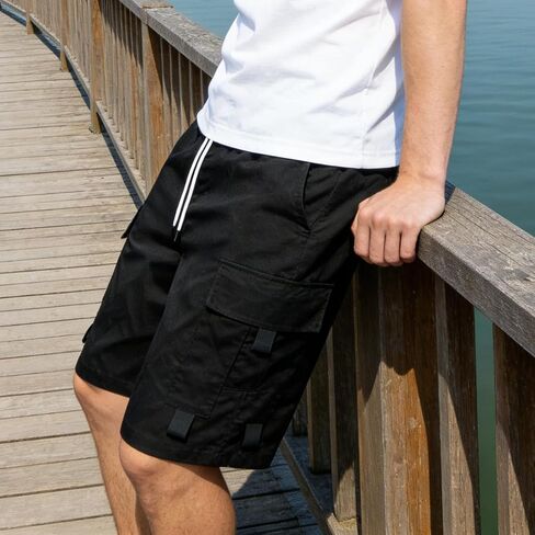 Men's Black Tactical Cargo Shorts, Drawstring Waist Multi-Pocket Shorts for Hiking, Work & Daily Wear in Kuwait