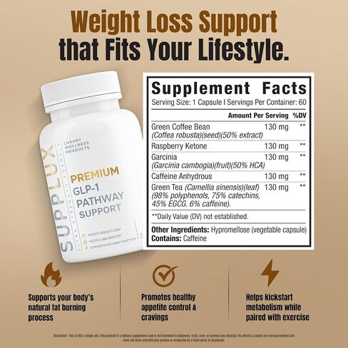 PREMIUM GLP-1 Weight Loss Support - Assists Metabolic Pathways Linked to GLP-1 Signaling - Promotes Weight Loss for Women & Men, Helps Appetite Control & Promotes Energy - 3rd Party Tested - 60 Pills in Saudi Arabia