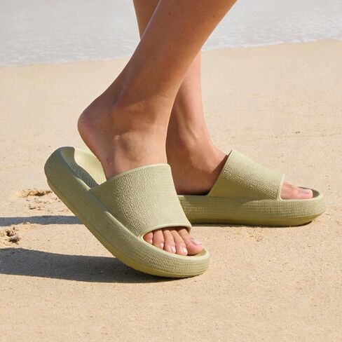 Cloud Slides for Women Pillow Sandals Soft Cloud Slippers Open Toe for Indoor Outdoor Shower Beach Pool, Green in Kuwait