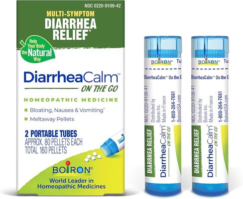 Boiron DiarrheaCalm On the Go for Diarrhea Relief, Gas, Bloating, Intestinal Pain, and Traveler's Diarrhea - 2 Count (160 Pellets) in Saudi Arabia