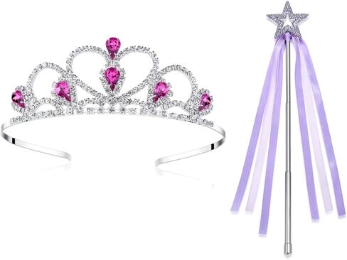 Lovelyshop Metal Red Princess Tiara with Crystal Adjustable Wand Set, 2 Pieces, Dress Up Accessories for Girls 5-13 Years Old in Saudi Arabia