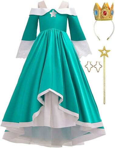 Binbo Grils Princess Costume Dress Kids Halloween Cosplay With Crown Magic Wand and Earrings 3-12Y in Saudi Arabia