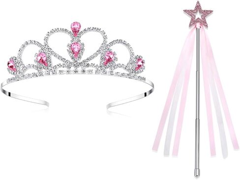 Lovelyshop Metal Red Princess Tiara with Crystal Adjustable Wand Set, 2 Pieces, Dress Up Accessories for Girls 5-13 Years Old in Saudi Arabia