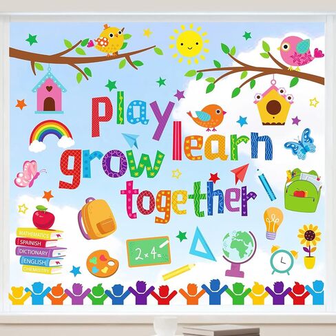 JarThenaAMCS Back to School Window Cling Stickers Play Learn Grow Together Double-Sided Glass Decals for Home Classroom Party Wall Decor, 6 Sheets in Kuwait