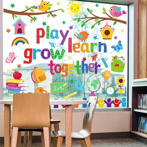 JarThenaAMCS Back to School Window Cling Stickers Play Learn Grow Together Double-Sided Glass Decals for Home Classroom Party Wall Decor, 6 Sheets in Kuwait