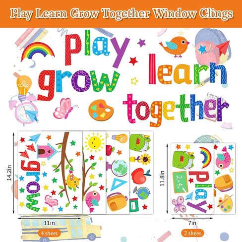 JarThenaAMCS Back to School Window Cling Stickers Play Learn Grow Together Double-Sided Glass Decals for Home Classroom Party Wall Decor, 6 Sheets in Kuwait