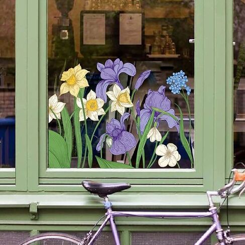 Illustrative Botanical Flower Window Stickers, Double-Side Glass Decals Summer Floral Window Clings for Mirror Glass Display Shop Office School Supplies Reusable (Wild Meadow) in Saudi Arabia