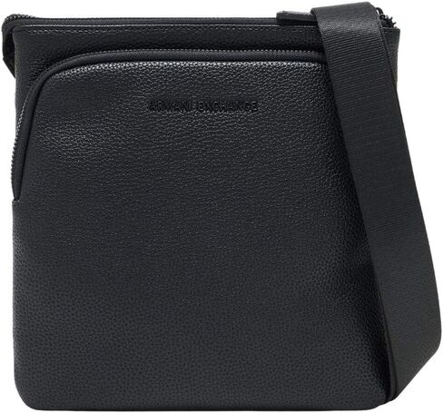 Armani Exchange, Men's Madrid, Sustainable, Embossed Logo, Flat Crossbody, Black, One Size in Kuwait
