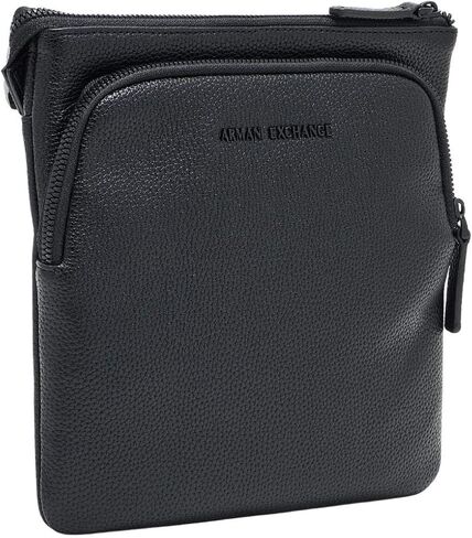 Armani Exchange, Men's Madrid, Sustainable, Embossed Logo, Flat Crossbody, Black, One Size in Kuwait