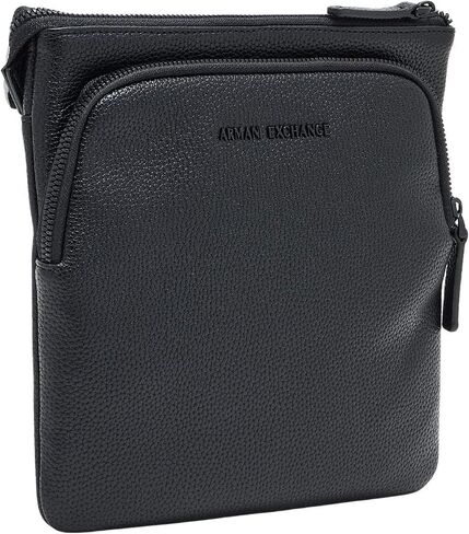 Armani Exchange, Men's Madrid, Sustainable, Embossed Logo, Flat Crossbody, Black, One Size in Kuwait